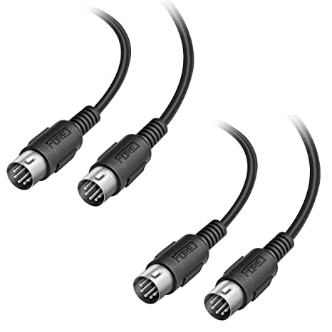 FORE 3.3 Feet 2-Pack Male to Male 5-Pin DIN MIDI Cable Compatible with MIDI Keyboard/Synthesizer/Guitar Multi Effects/Audio Interface/Audio Mixer/Auido Amplifier/External Sound Card/Black