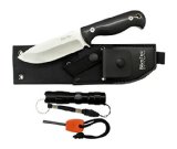 BlizeTec Survival Fixed Blade Knife 3-in-1 Full Tang Hunting Knife with Magnesium Fire Starter LED Flashlight and Belt Pouch Classic Pakka Wood Handle