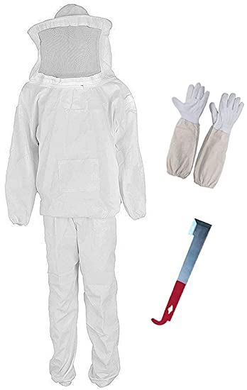 Deceny CB Professional Beekeeping Suit Cotton Bee Keeping Suit Protective Bee Keeping Jacket with Veil Hood (White)