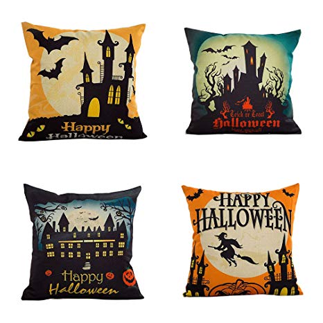PSDWETS Happly Halloween Decorations The Witcher Trick or Treat and Bat Pillow Covers Set of 4 Home Decor Cotton Linen Throw Pillow Covers Cushion Cover 18 X 18
