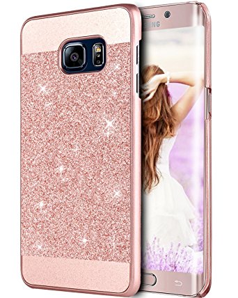 Galaxy S6 Edge Plus Case, BENTOBEN Luxury Hybrid Beauty Glitter Sparkly Bling Laminated with Shiny Faux Leather Protective Case for Samsung Galaxy S6 Edge Plus (G928), Rose Gold