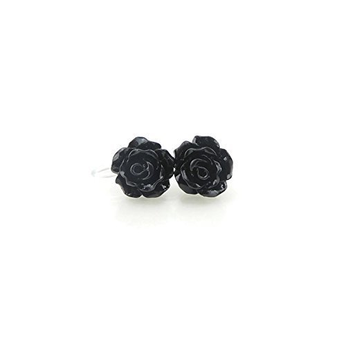 Invisible Clip On 10mm Rose Earrings for Non-Pierced Ears, Black