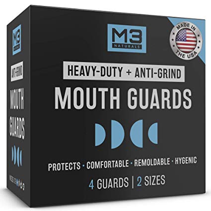 M3 Naturals Heavy Duty Mouth Guards for Teeth Grinding Guards Eliminate Bruxism and Teeth Clenching Includes Retainer Case and Fitting Instruction 2-Size 4 Pieces