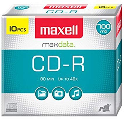 Maxell MAX648210  CD Recordable Media, CD-R, 40x, 700 MB, 10 Pack Slim Jewel Case