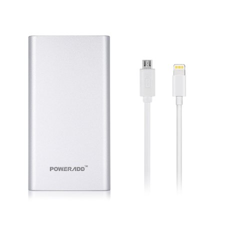 [Auto-detect]Poweradd Pilot 2GS 10,000mAh Dual-Port Portable Charger Power Bank for iPones, iPads, iPods, Samsung Galaxy series, most other Phones and Tablets-Silver (with lightning cable)