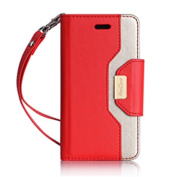 iPhone SE / 5S Case Cover, ProCase Wallet Flip Case, with Wristlet Strap, Build-in Card Slots and Mirror, Stylish Slim Stand Cover for Apple iPhone SE / 5S (Red)