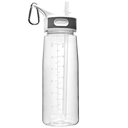 BOTTLED JOY Water Bottle Insulated Water Bottle Sport Water Bottles with Straw Plastic Water Bottle Blender Bottle Protein Shaker Bottle Camping Bicycle Handle 28 oz 800ml (Clear)