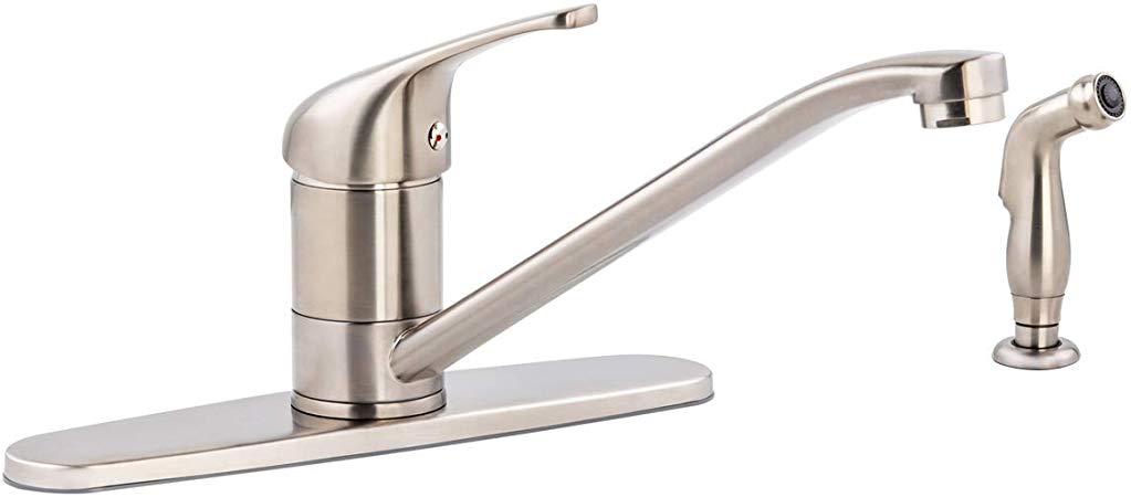 AmazonBasics Classic Kitchen Faucet Set with Sprayer, Satin Nickel