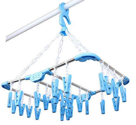 The Ultimate Clothesline Laundry Drying Rack with 26 Clips for Clothes and Intimates in Stainless Steel by Laundry Science
