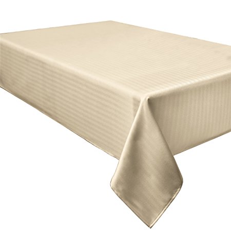 Creative Dining Group Herringbone Weave Spillproof Tablecloth, 60 by 84-Inch, Cream
