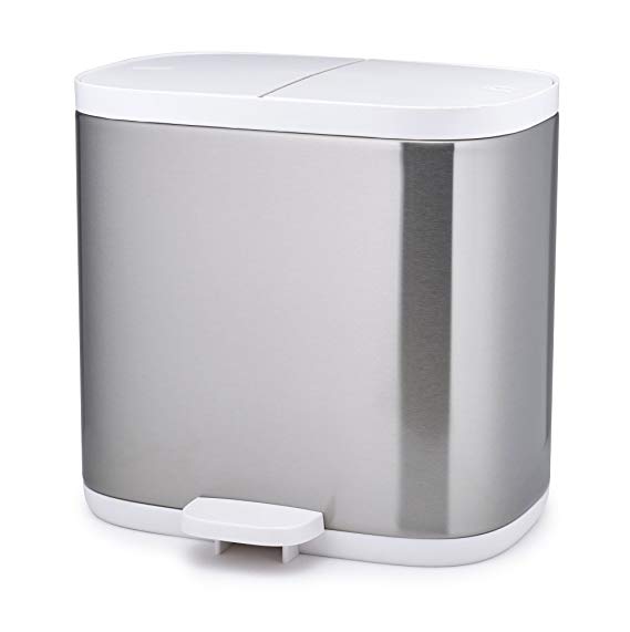 Joseph Joseph Split Steel Step Trash Can Recycle Bin Dual Compartments Removable Buckets, 1.6 Gallon/6 Liter, Stainless