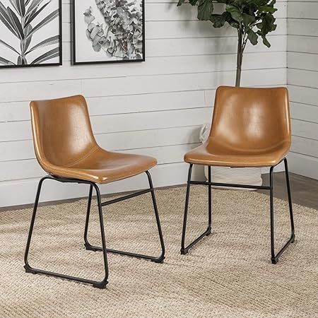 LEMBERI Faux Leather Dining Chairs Set of 2, 18 Inch Kitchen & Dining Room Chairs,Mid Century Modern Dining Chairs with Backrest and Metal Legs, Comfortable Upholstered Seat Chairs