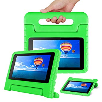 CAM-ULATA Compatible with Amazon Fire 7 2017 2015 Case Kids 7inch Shockproof Kid Proof with Stand Kindle 5th 7th Cover Green for Boys Girls Teens