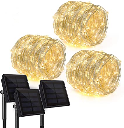 3 Pack Rophie Catena Luminosa Solare Stringa Luci 200 LED 8 Modi 22m Luci Solari Giardino Impermeabile Luci Decorative da Interni e Esterni per Natale Halloween Festa Matrimoni, Bianco Caldo