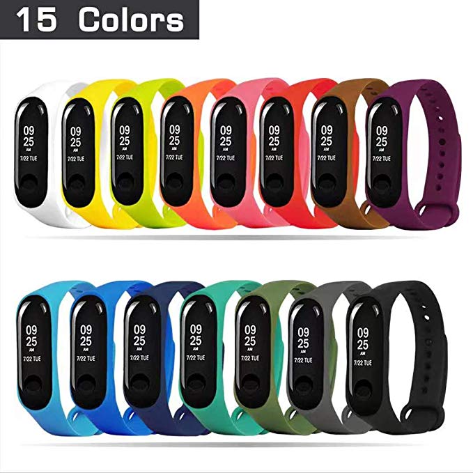 HITO 15pcs Xiaomi Mi Band 3/4 Strap Replacement, Soft Silicone Strap Wristband WatchBand Accessories for Xiaomi Mi Band 3/4 (Waterproof, Wearable, Breathable)