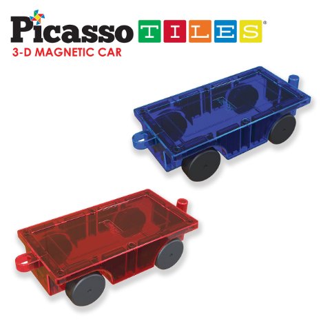 PicassoTiles® 2 Piece Car Truck Set w/ Extra Long Bed & Re-Enforced Latch, Magnet Building Tile Magnetic Blocks -Creativity Beyond Imagination! Educational, Inspirational, Conventional,& Recreational!