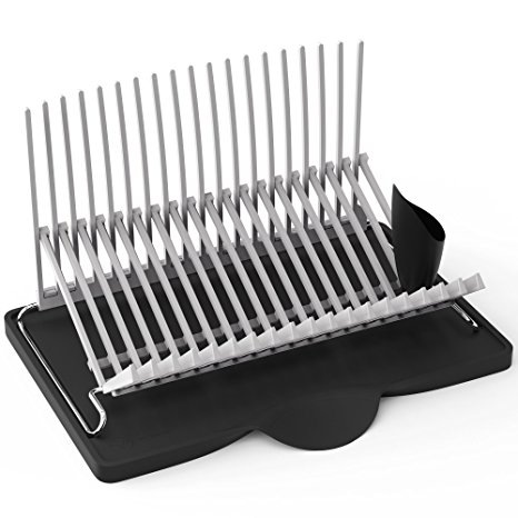 Vremi Dish Rack and Drainboard Set - Large Collapsible Foldable Self Draining Drying Rack for Dishes with Countertop Tray and Utensil Holder in Durable Plastic - Modern Gray and Black