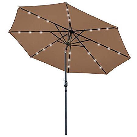 ZENY 10FT Solar LED Lighted Patio Umbrella Outdoor Market Table Umbrella w/Push Button Tilt/Crank, Steel Ribs, Polyester Canopy Shade for Patio, Garden, Deck, Backyard, Pool