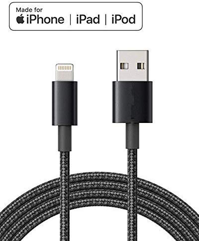 Apple MFi-Certified Lightning iPhone Charger Nylon Braided Cable - Made for for iPhone XS/Max/XR/X/8/8Plus/7/7Plus/6S/Plus/SE/iPad and More (6FT Black)
