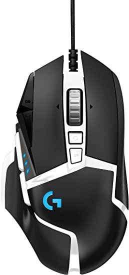 Logitech G502 Hero High Performance Gaming Mouse Special Edition, Hero 16K Sensor, 16 000 DPI, RGB, Adjustable Weights, 11 Programmable Buttons, On-Board Memory, PC/Mac - Black/White