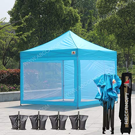 ABCCANOPY (18 colors) 10x10 Easy Pop up Commmercial Canopy Tent with Matching White Mesh Walls Bonus Rolly Carry Bag and 4x Weight Bag (sky blue)