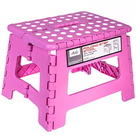 Acko 11 Inches Non Slip Folding Step Stool for Kids and Adults with Handle, Holds up to 250 LBS (Pink)