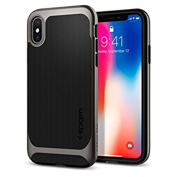 iPhone X Case, iPhone 10 Case, Spigen® [Neo Hybrid] iPhone X Case Cover with Flexible Inner Protection and Reinforced Hard Bumper Frame for iPhone 10 (2017) - Gunmetal - 057CS22165