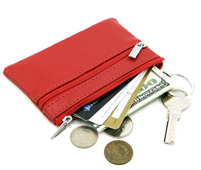 Zhoma RFID Blocking Womens Genuine Leather Zipper Change Purse Coin Wallet Card Holder with Key Ring