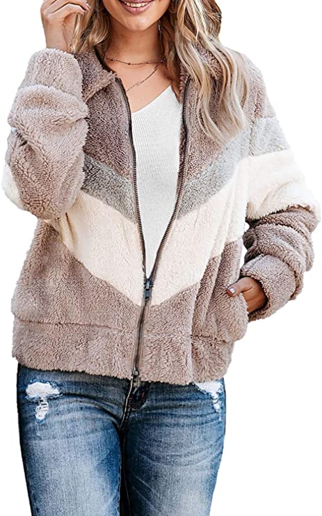 Dokotoo Womens Winter Full Zipper Pocketed Sherpa Short Teddy Jackets Coats