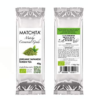 MATCHITA - Organic Matcha Refill Pouch | 100% EU-BIO | Highest Quality | Ceremonial Grade | Boost Energy & Immune System | Cold & Hot Drinks, Latte, Smoothie | Bamboo Box | 40g 1.4oz