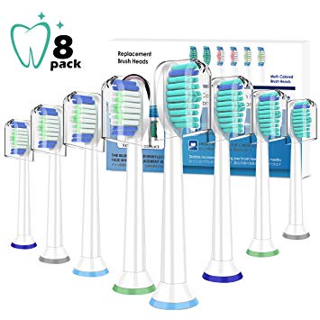Toothbrush Heads,8Pack Replacement Toothbrush Heads Compatible with Philips Sonicare Electric Toothbrush,EasyClean,Power UP,HealthyWhite,FlexCare,DiamondClean and More Sonic Snap-On Brush Handles