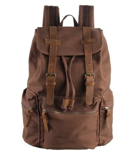 polare Unisex Canvas Genuine Leather Travel Shcool Backpack Rucksack Fit 17.3''laptop