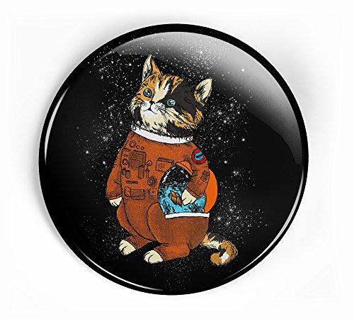 Astronaut cat pin button with space suit and helmet looking across the galaxy and the stars