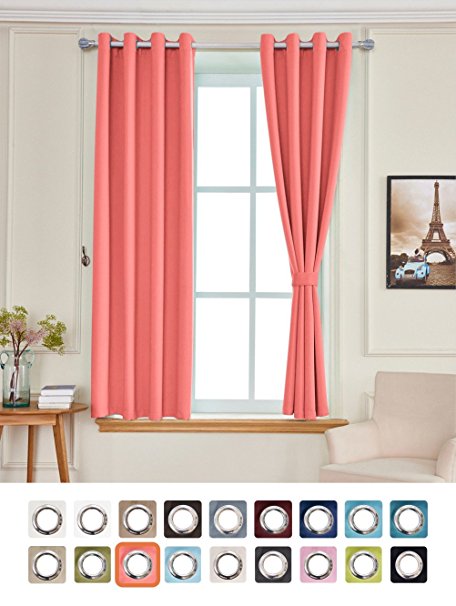 Yakamok Light Blocking Darkening Thermal Insulated Blackout Curtains Solid Grommet Top Window Draperies/Drapes/panels for Bedroom/Living Room 52x84 Inch Coral Orange/Pale orange 2 Panels