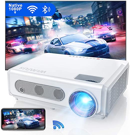 WiFi Bluetooth Projector 7500L HD, New WiMiUS S6 Native 1920 x 1080P Led Video Projector Support 4K / Zoom 50%, Home & Outdoor Movie Projector for Laptop, iOS, Fire TV Stick, Android, Win10, PPT