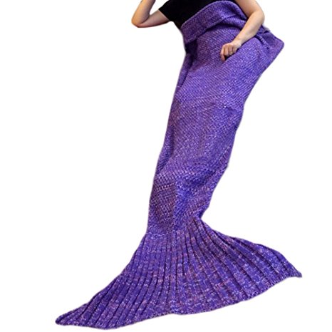 Mermaker ®Beautiful Knitting Mermaid Blanket All Seasons Sleeping Bag for Adult and Kids 71"x35.5"Purple