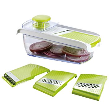 Mandoline Slicer with Storage Container and Hand Guard, Green