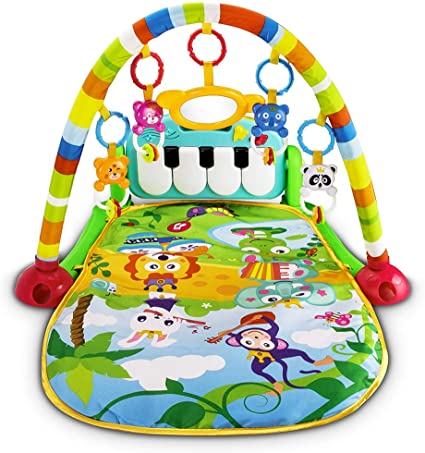 UNIH Baby Activity Gym Rack Piano Fitness Playmat with 5 Activity Sensory Toys Newborn Baby Activity Center for Girl and Boy 0-36 Month