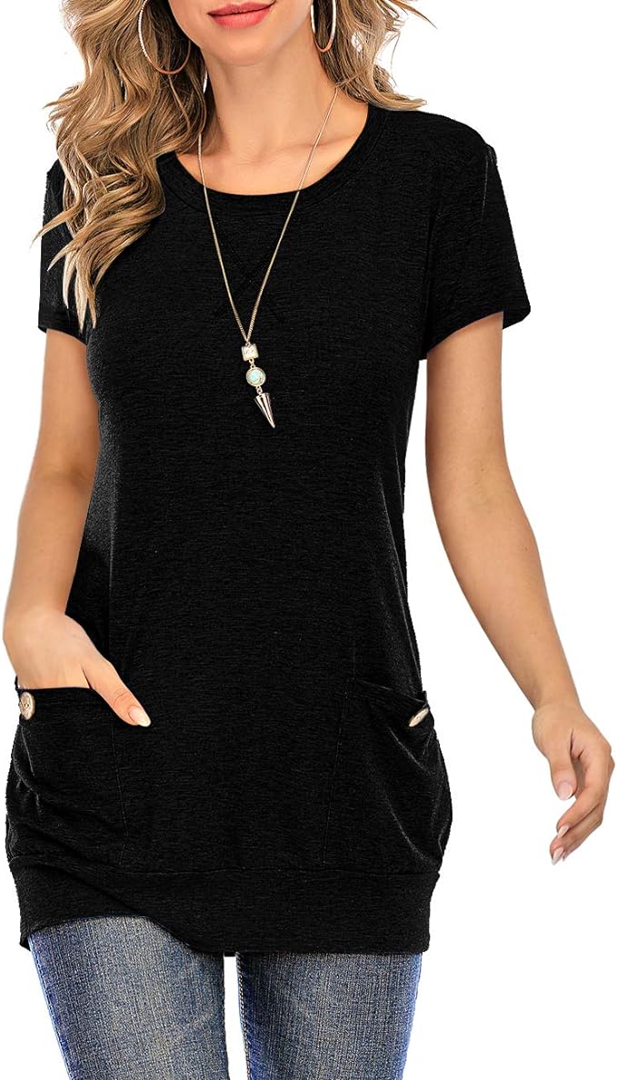Miskely Womens Long Sleeve Round Neck Casual Slim Tunic Tops With Button Pockets