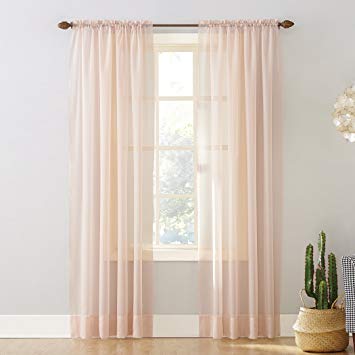 No. 918 Emily Sheer Voile Rod Pocket Curtain Panel, 59" x 95", Whisper Pink