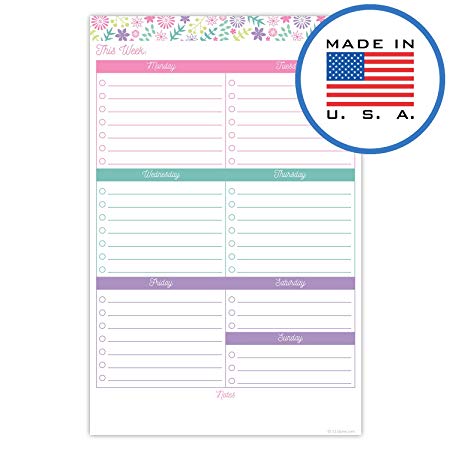 321Done Weekly Checklist Planning Pad - 50 Sheets (5.5" x 8.5") - This Week to Do Notepad Tear Off, Planner Checklist Organizing - Made in USA - Floral Collage