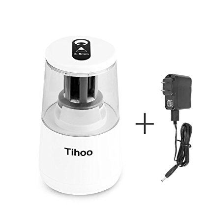 Tihoo Electric Pencil Sharpener with Safety Device, Fast Sharpen and Auto Stop for Regular and Colored Pencils, USB or AC or AA Battery Operated for Office, School, Home (White)
