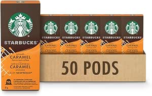 Starbucks by Nespresso Smooth Caramel, For NESPRESSO Original, Flavoured Blonde Roast, Notes of Buttery Caramel and Vanilla, NESPRESSO Coffee Capsules, 10 count, 5 Pack