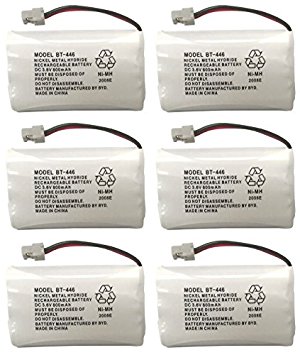 Uniden BBTY0504101 model BT446 Genuine Original OEM Uniden Shipped with Uniden Phones, Part Number BBTY0504101, Nickel Metal Hydride Rechargeable Cordless Phone Battery Pack; Equivalent to Uniden BT909, BT1005 and BT504; Fits WHAM; DC 3.6V 800mAh; Also known as BBTY0504001; Manufactured in China by BYD for Uniden - Pack of 6