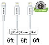 Amoner 3 Pack White Charging Cable Extra Long USB Cord 6 ftFor iPhone 6s 6s 6 plus 6 5s 5c 5 iPad Air mini mini 2 iPad 4 iPod 5 and iPod 7 iOS 9 6FT