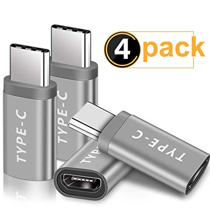 Micro USB to USB C Adapter, 4-Pack AkoaDa USB Type C Adapter Convert Connector, USB-C Adapter Fast Charging Compatible with Samsung Galaxy S9 S8 Plus, Note 8 9,LG V30 G5 G6 More (4 Silver)
