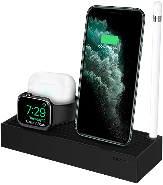 Spigen 3 in 1 Charging Stand Designed for iPhone Stand, Apple Watch Stand All Series, and Airpods/Airpods Pro Stand - Black