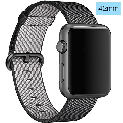 ClockChoice Black Woven Nylon Band for 42mm Series 1 &2 Apple Watch | Uniquely and Artistically Designed Replacement Strap for iWatch | Comfortably Light With Fabric-Like Feel | For Men and Women Use