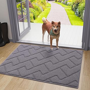 OLANLY Indoor Door Mat, 36x24, Dirt Resistant and Absorbent, Durable Non-Slip Rubber Backing, Easy to Clean, Washable Entry Mat, Ideal Low-Profile Floor Mat for Front Back Door and Entryway, Grey