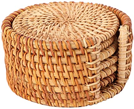 6pcs Rattan Coasters Handcrafted Tea Cup Mats Decorative Holder Suitable for Home Kitchen Office Coffee Cafe